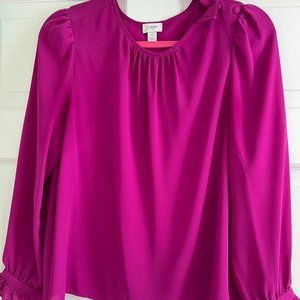 J. Crew Factory Fushia small puff sleeve blouse with pretty details